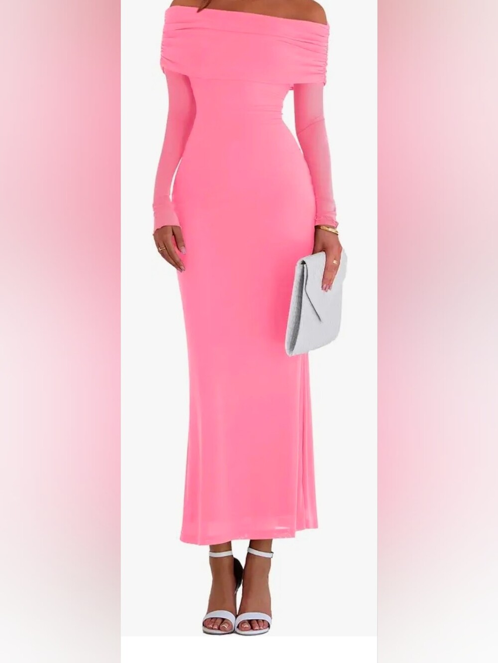 Off-Shoulder Pink Maxi Skirt Dress - Sleek Fitted Silhouette